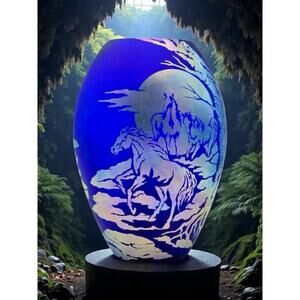 Fenton Favrene Wild Horses Oval Vase-Robin Spindler-Signed Limited Ed-2005-Art